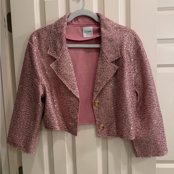 St. John Bonded Sequin Knit Short Jacket In Pink - Picture 2 of 7
